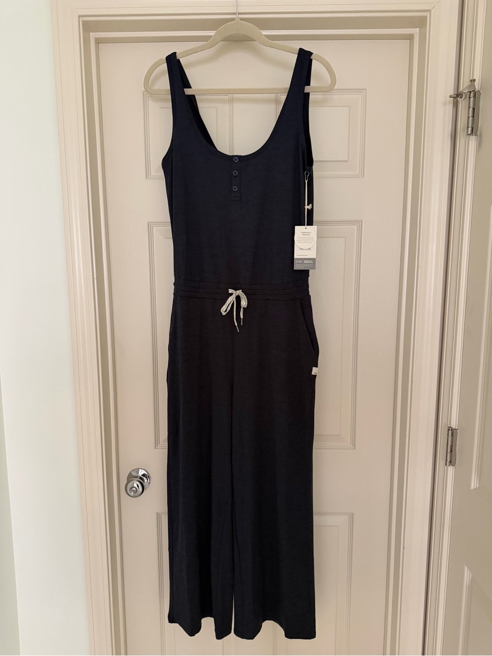 NWT Navy Blue Vuori Sleeveless Wide-Leg Jumpsuit with Drawstring